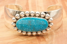 Artie Yellowhorse Genuine Blue Kingman Turquoise Sterling Silver Bracelet